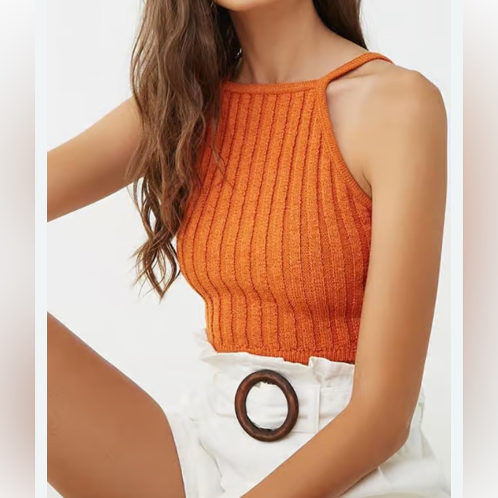 Forever 21 sweater racer back crop tank top size small dark orange
